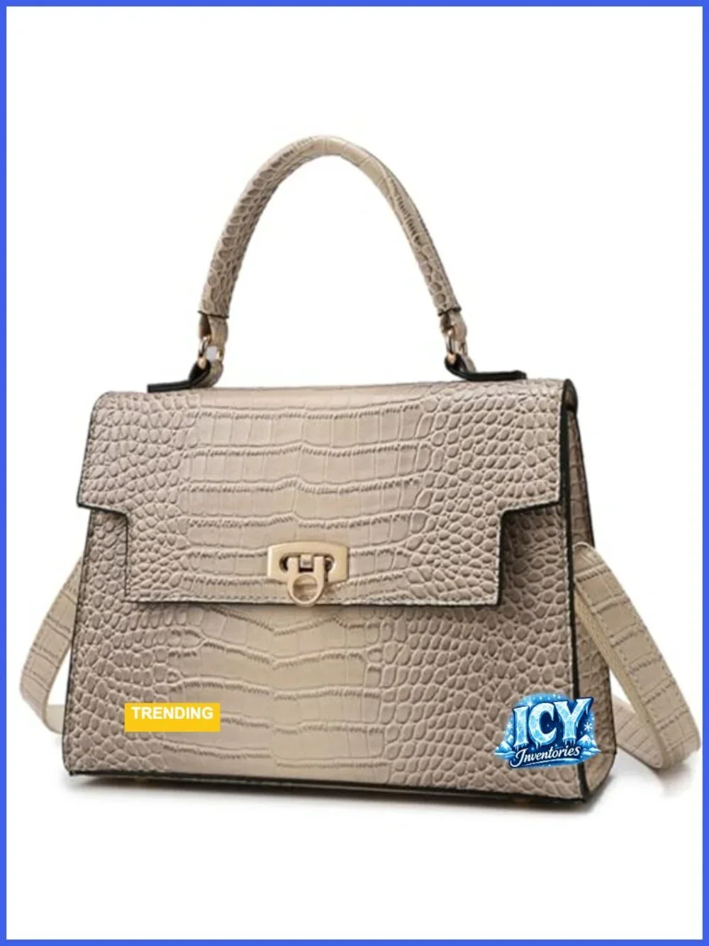 Structured Crocodile Pattern Vegan Leather Satchel Crossbody Bag with Top Handle